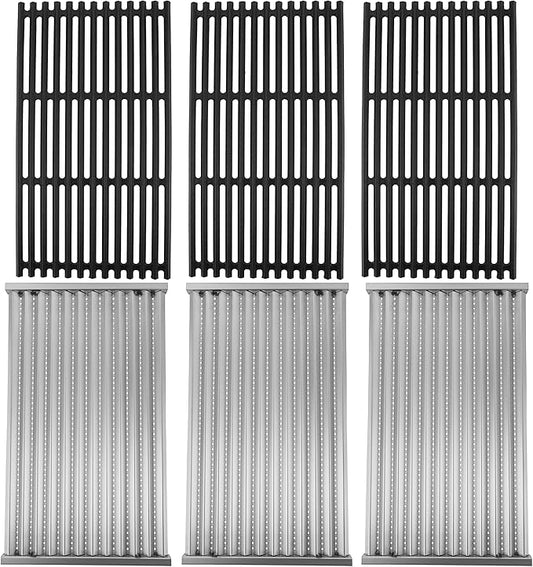 Cast Iron Grill Grates and Stainless Steel Emitter Plates for Charbroil Commercial Infrared 4 Burner 463242715, 463242716, 463276016, 466242715, 466242815, 463257520 Gas Grills