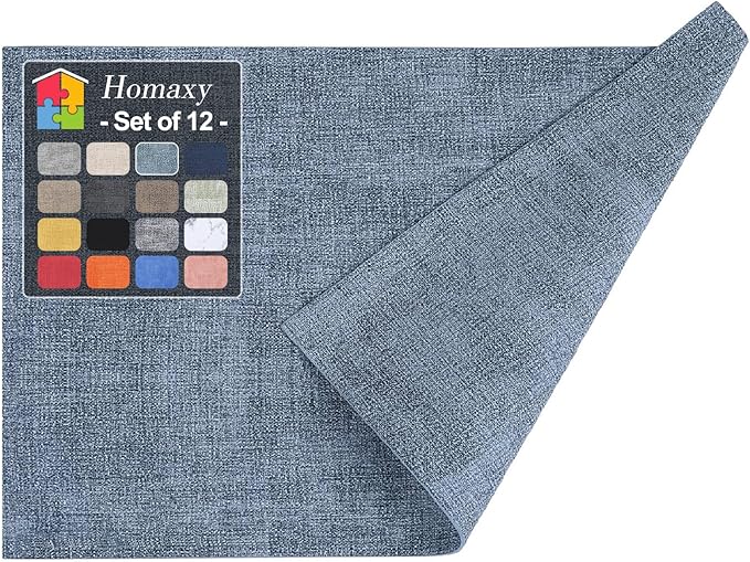 Homaxy Faux Leather Heat Resistant Placemats for Dining Table Set of 12, Waterproof Wipeable Washable PU Table Mats, Easy to Clean Anti-Slip Place Mats, 11.8" x 17", Blue