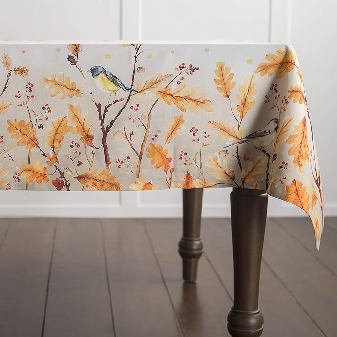 Maison d' Hermine Table Cloth Rectangle Table 100% Cotton 70 x 90 Inches Fall Tablecloth Reusable Everyday Use for Thanksgiving Christmas Decorations Dining Farmhouse Party (Oak Leaves)