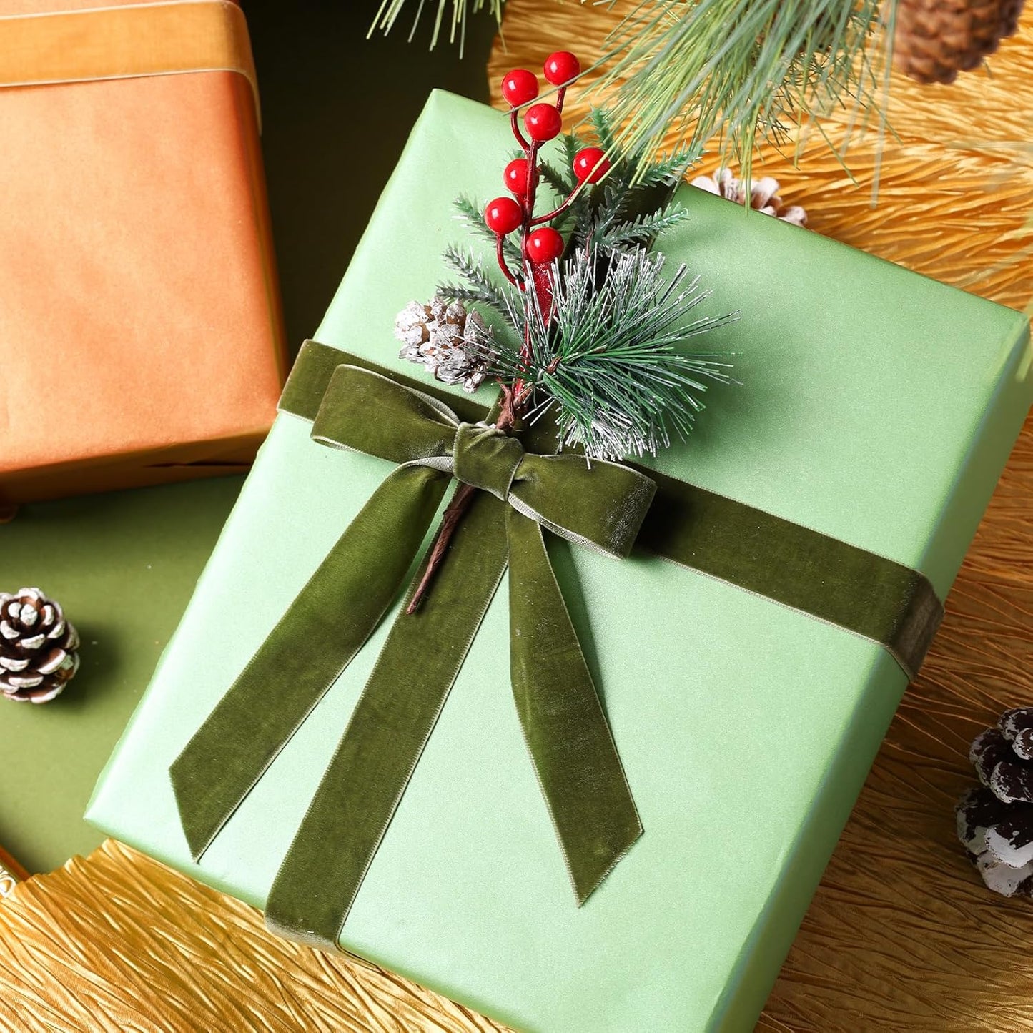 LaRibbons Thin Velvet Ribbon 1 Inch x 25 Yards, Moss Green Velvet Ribbon for Christmas Tree, Gift Wrapping, Wreath Bow, Outdoor Decoration