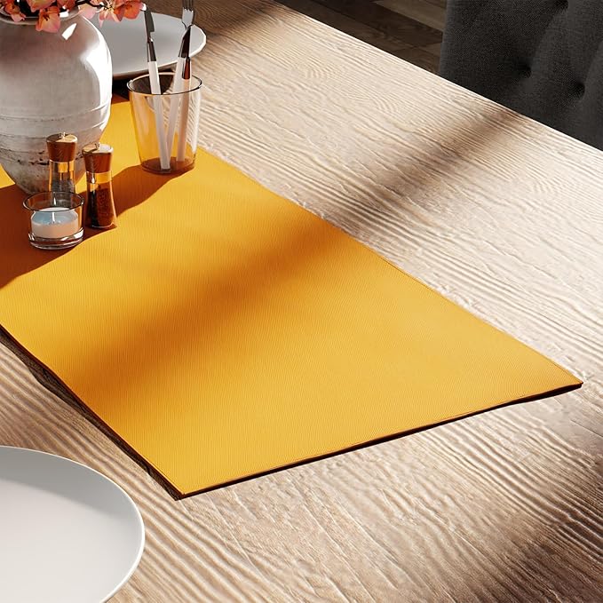 Encasa XO Table Runner 13"x36" Long | Cotton Canvas Fabric | Mango Solid Color | Machine Washable & Durable