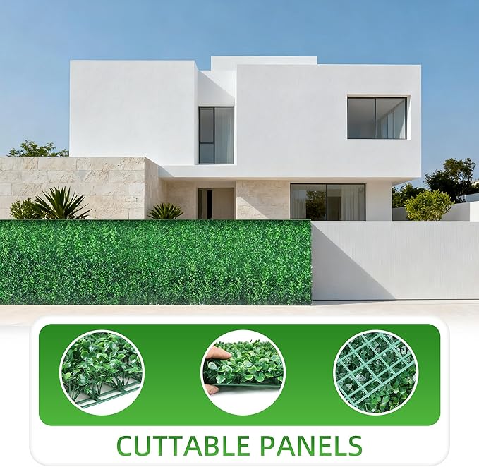 24x16 Inch Artificial Boxwood Panels (12-Pack) - UV Protected Faux Grass Wall Mats for Outdoor Fence Cover, Garden Privacy Screen, Indoor Wall Decor, and Wedding Backdrops (12)