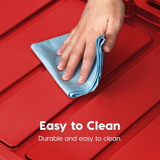IRIS USA 4-Pack 12 Gallon Storage Bins with Lids |Made in USA| Heavy Duty Plastic Tote Containers for Truckbed Tool Box Organization, Large - Red