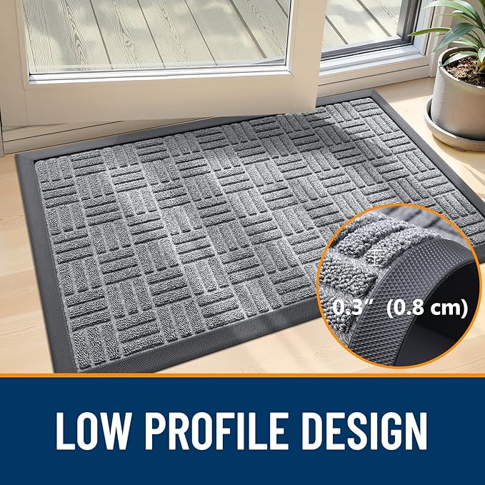 OLANLY Front Door Mat Outside Entrance 71x47, Absorbent, Heavy Duty Sturdy Natural Rubber Doormat Indoor Outdoor, Non-Slip, Stain and Fade Resistant, Low Profile Floor Mat for Entryway, Charcoal Gray