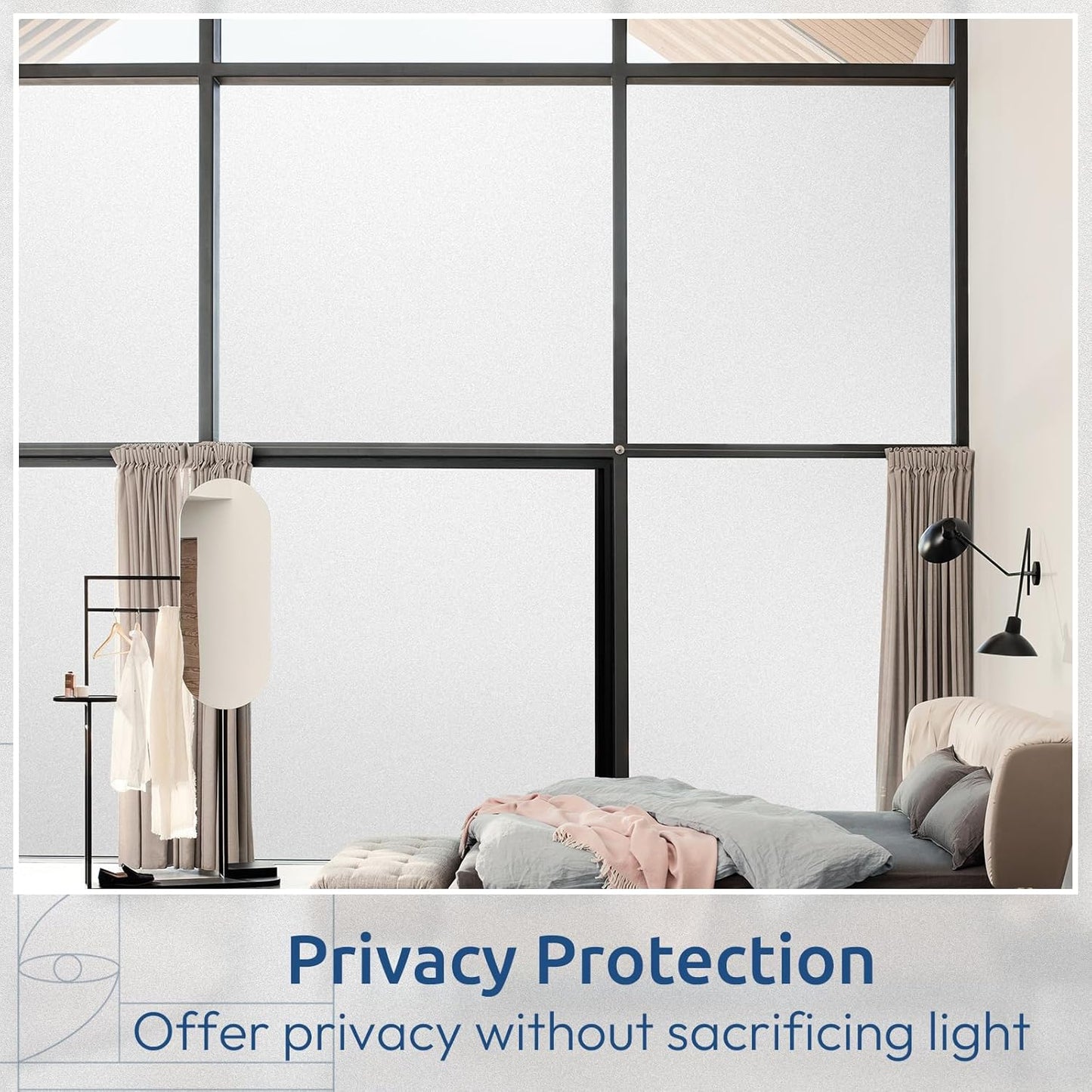 rabbitgoo Window Privacy Film, Non-Adhesive Frosted Glass Window Film for Bathroom, Static Cling Heat Blocking Stickers for Home Indoor Opaque Frosting Coverings House Tint, Matte White 35.4" x 157"