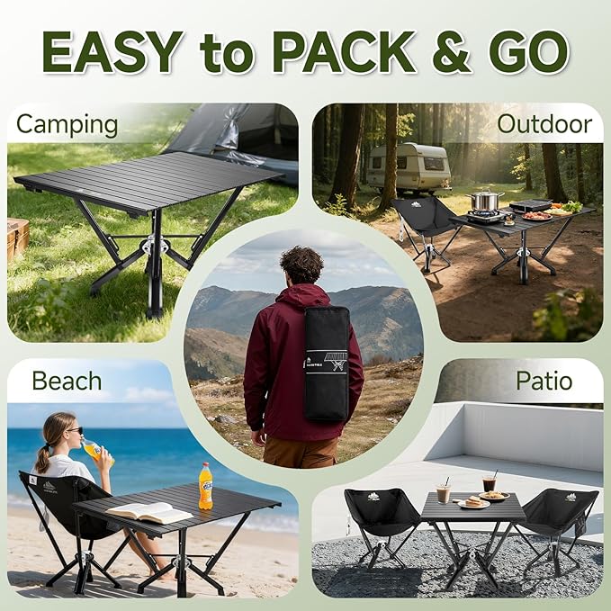 Folding Camping Table — Stable Roll-Up Aluminum Design, Solid Support Structure, Portable Outdoor Table for Camping, Cooking, RV & Travel