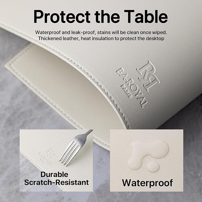 Faux Leather Placemats Set of 4 Vinyl Washable Wipeable Table Mats for Kitchen Dining Table Heat Resistant Waterproof Modern Indoor/Outdoor Placemats Non-Slip Easy Clean Place Mats-Cream White