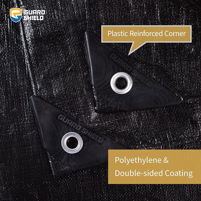 GUARD SHIELD Tarps Heavy Duty Waterproof 10x10 Feet Black Poly Tarp Cover Square Outdoor Thick UV Resistant Tarpaulin with Grommets 10mil