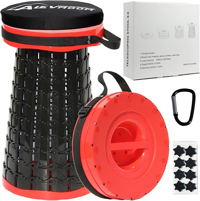 ALEVMOOM Upgraded XXL Collapsible Stool with Cushion 19.7",1000lbs Max Weight,Wider & Taller Pop Up Seat, Heavy Duty Portable Retractable Folding Stool for Camping & Outdoors (Red)