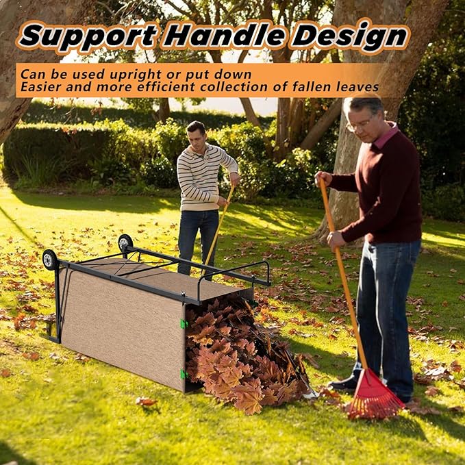 Natheeph Trash Bag Holder - Heavy Duty Metal Outdoor Leaf Bag Holder with Wheel, Adjustable Yard Waste Bag Cart Fits 30-55 Gallon Garbage Bags, Foldable Garden Leaf Bags Stand for Yard Work