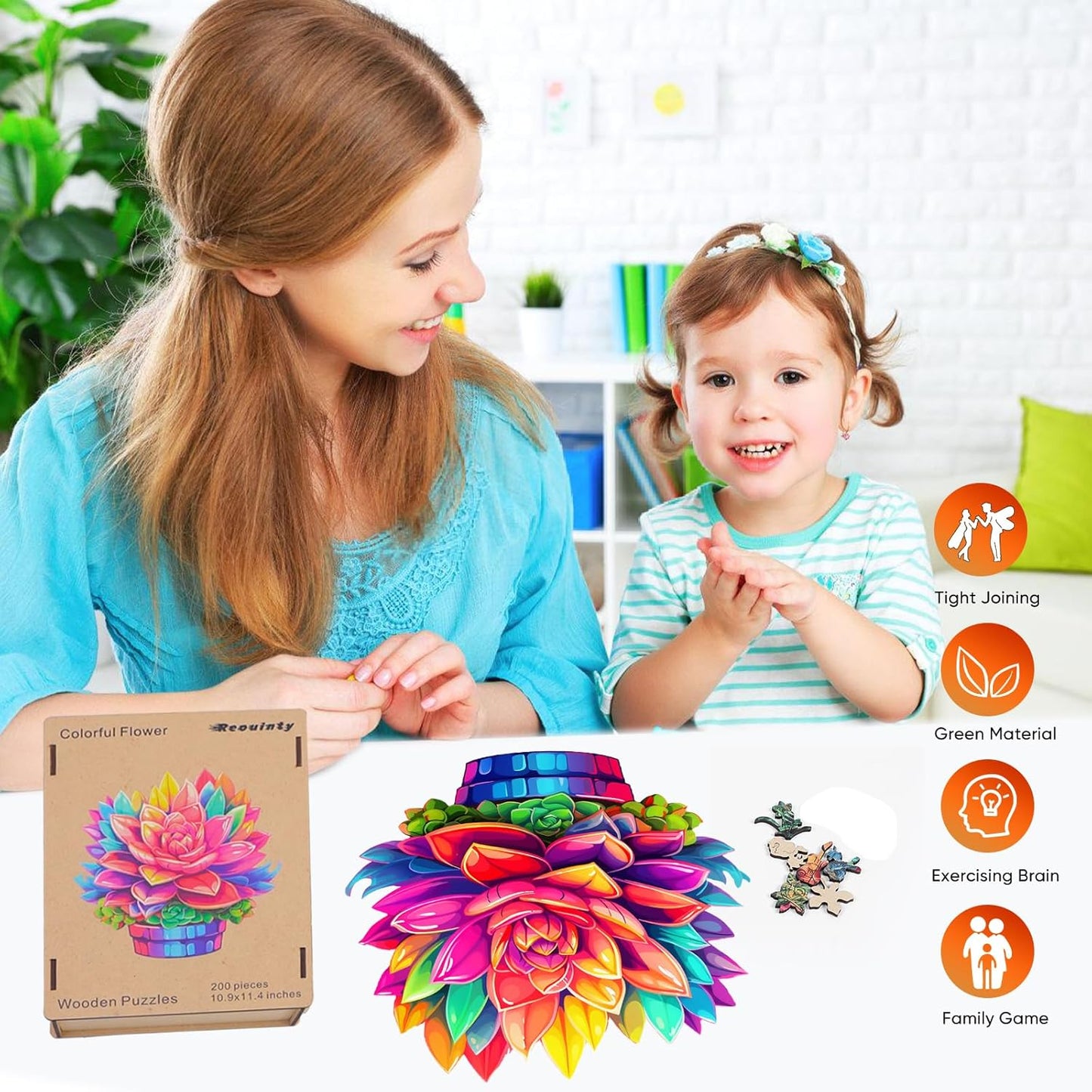 Wooden Puzzles Colorful Flower 500pcs King Size 16.9'' x 16.2'', Luxurious Shaped Wood Puzzle, Beautiful Package, Best Gift for Adults and Kids, Family Game