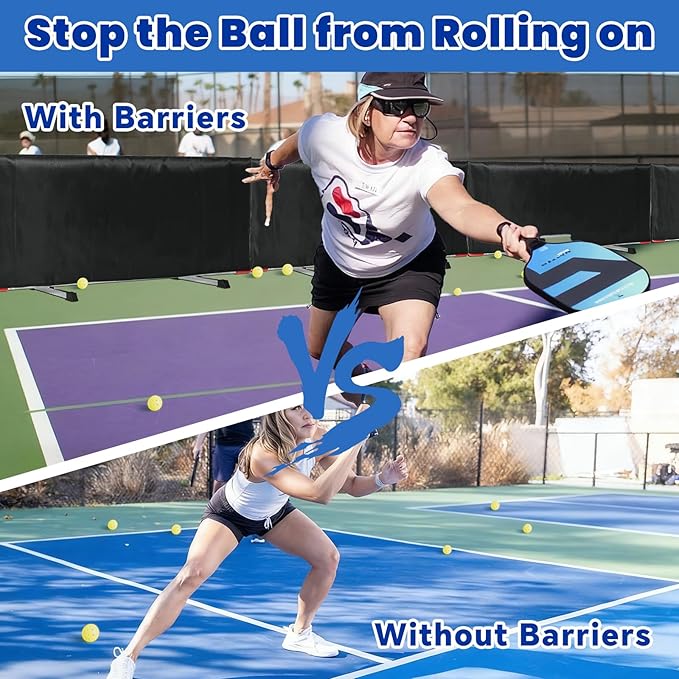 Pickleball Ball Barriers 3 Pack - Court Dividers for Pickleball Courts, Portable Black Barriers for Ball Containment and Court Division