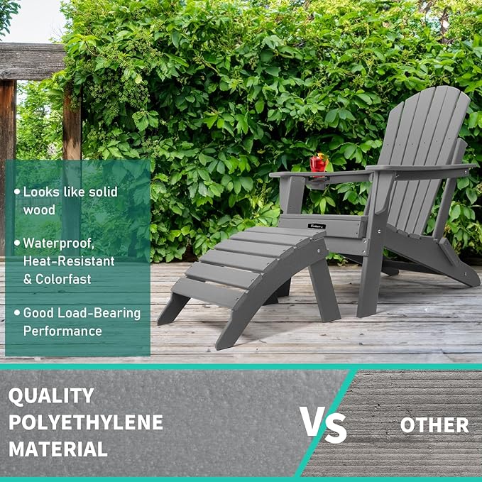 FUNBERRY Folding Adirondack Ottoman, HDPE All Weather Outdoor Foot Rest, Easy Storage Patio Footstool, Ottomans and Footstools for Outside