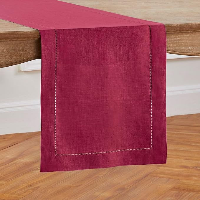 Solino Home Linen Beet Table Runner 72 Inches Long - 100% Pure Linen Hemstitch Table Runner 14 x 72 Inch for Dresser, Dining, Winter, Easter, Valentines - Classic Hemstitch