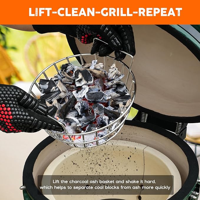 onlyfire Charcoal Ash Basket Fits Small Big Green Egg, Stainless Steel Charcoal Holder with Handles, Grilling Accessories for Better Airflow