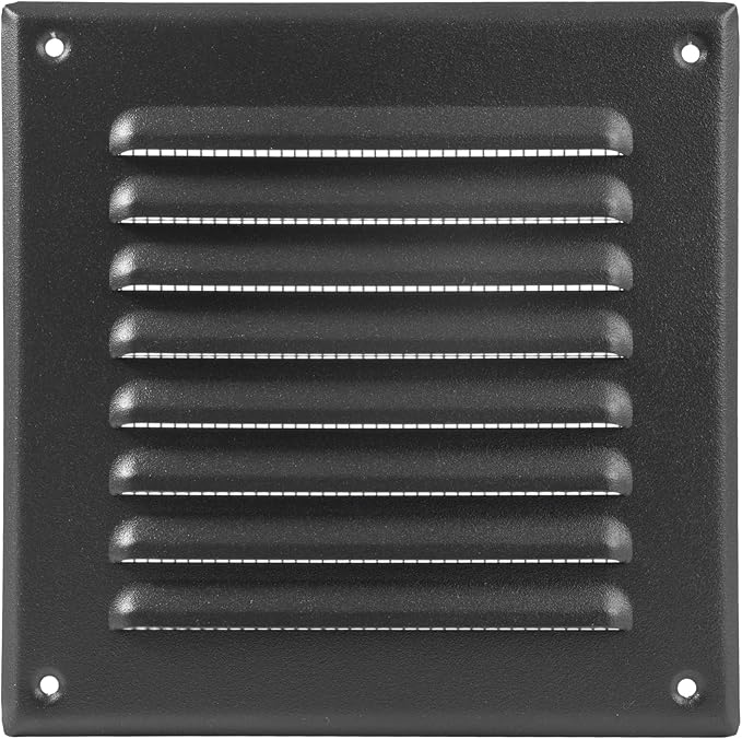 Square Ventilation Grille / 5" x 5" Inch Inside Measurement/Black Metal Air Vent Louver - Inside/Outside use / 6.5" x 6.5" Inch Outer Measurement