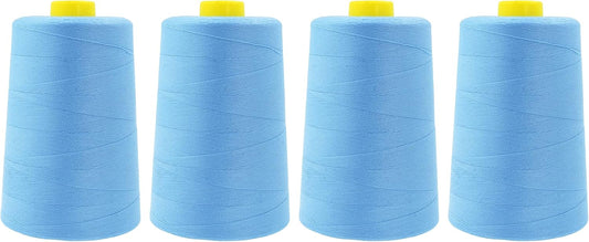 Mandala Crafts 4 Pack of Serger Threads Cones Spools - 40S/2 24000 Yards Polyester Light Blue Threads for Sergers Machine and Overlock Quilting Sewing Machine