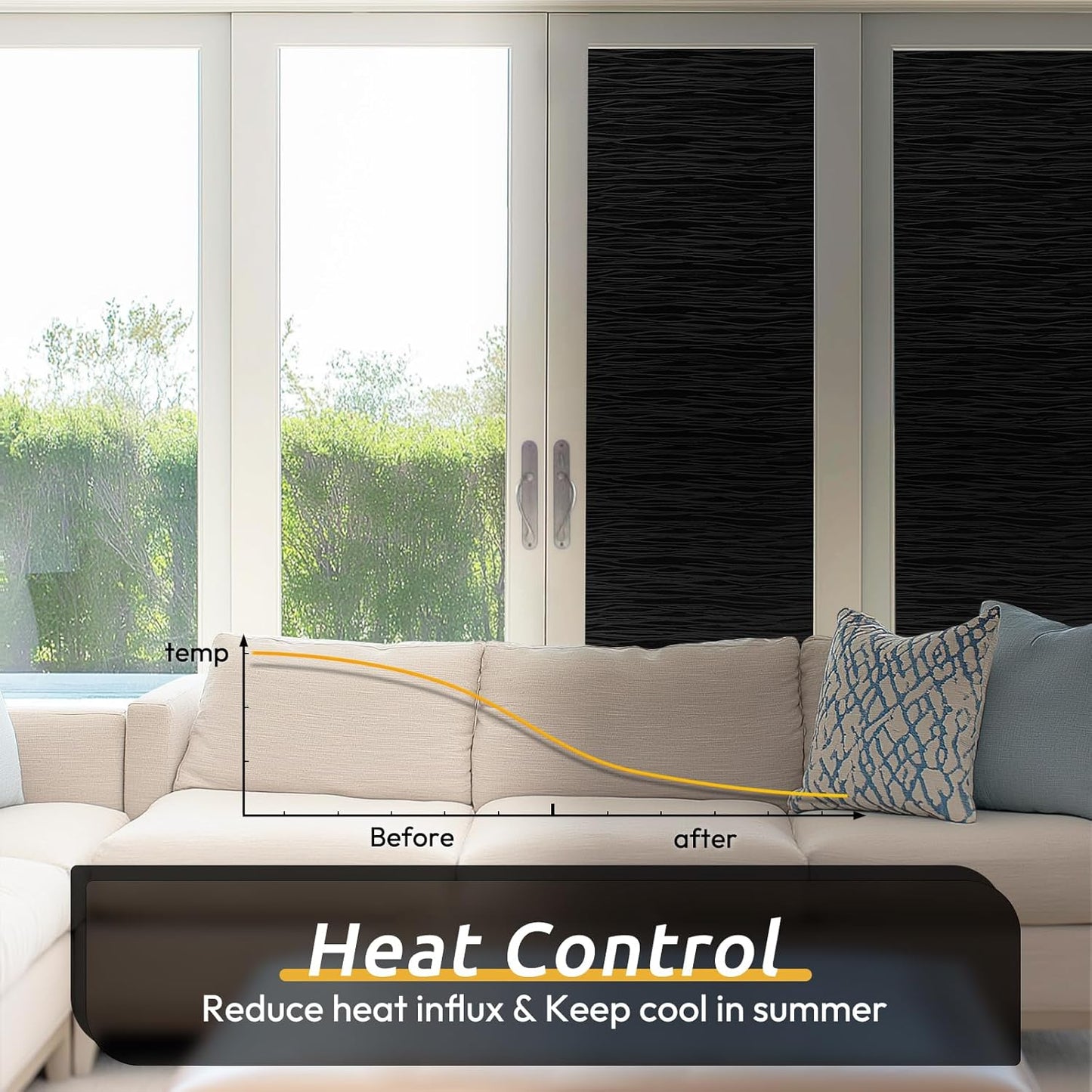 rabbitgoo Blackout Window Film, Sun Light Blocking Window Black Out Cover for UV Reduction, Removable Tint Room Darken Heat Control Frosted Glass Sticker for Home, Black, 17.5 x 78.7 Inches