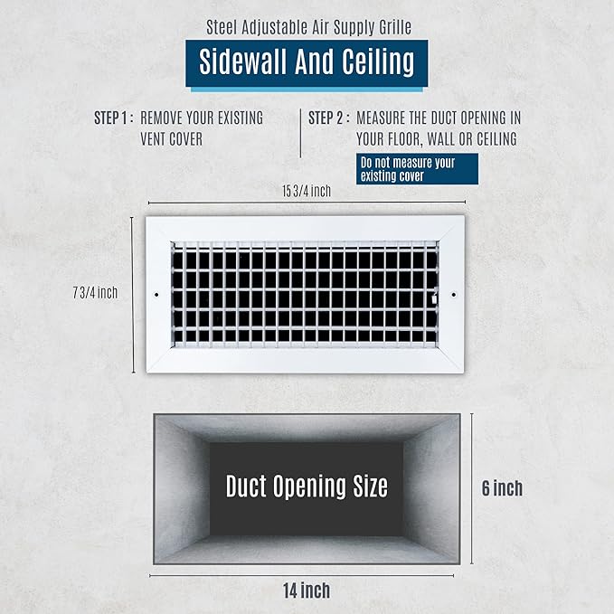 [10 Pack] Fits 14x6 Duct Opening Steel Adjustable Air Supply Grille by Handua | Register Vent Cover Grill for Sidewall and Ceiling | White | Out. Dim.: 15.75" X 7.75"