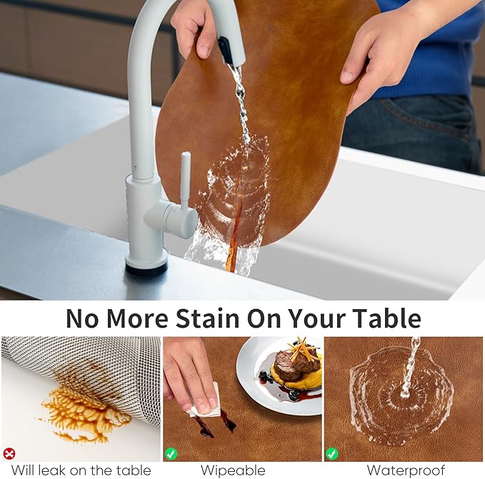 ADRIMER Placemats, Heat Resistant Oval Placemats Set of 4 Washable 12 x 17 Inch, Waterproof Table Mats, Wipeable Pu Place Mats for Kitchen, Dining Room, Turmeric Brown