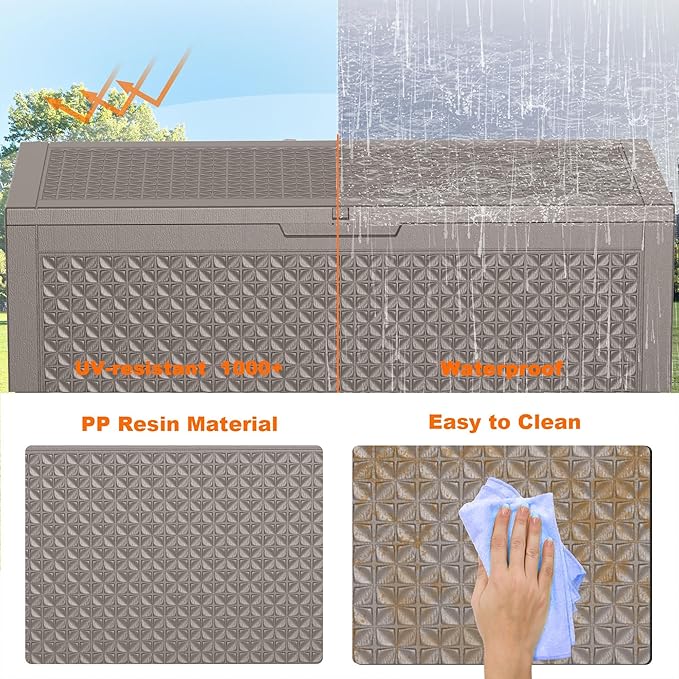 New 100 Gallon Outdoor Storage Box – Resin Deck Box with Lockable Lid, Waterproof Patio Furniture Storage for Tools, Garden & Yard Organization (Grey)