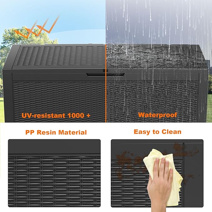120 Gallon Waterproof Outdoor Storage Box,Resin Deck Box,Lockable Outside Storage Box Container for Patio Furniure,Garden,Tools (120 Gallon,Black)