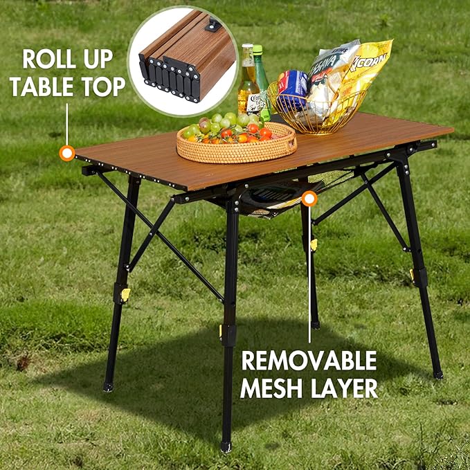 Portal Camping Table Portable Folding Table Ultra Lightweight Folding Camp Table 4 Adjustable Legs Aluminum Roll Up Table Top with Carry Bag for Outdoor Travel Backyards BBQ