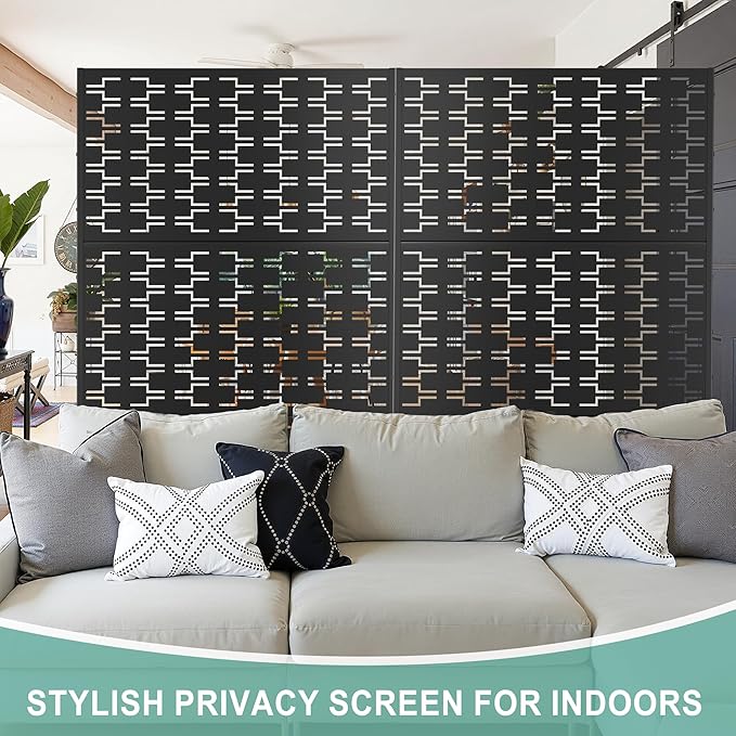 Metal Privacy Screen for Outdoor & Indoor Use, Free Standing Privacy Screen for Patio Garden Pool, 72" H x 47" W Decoative Privacy Panels, Weather Resistant, Easy Assembly (Black Brick)