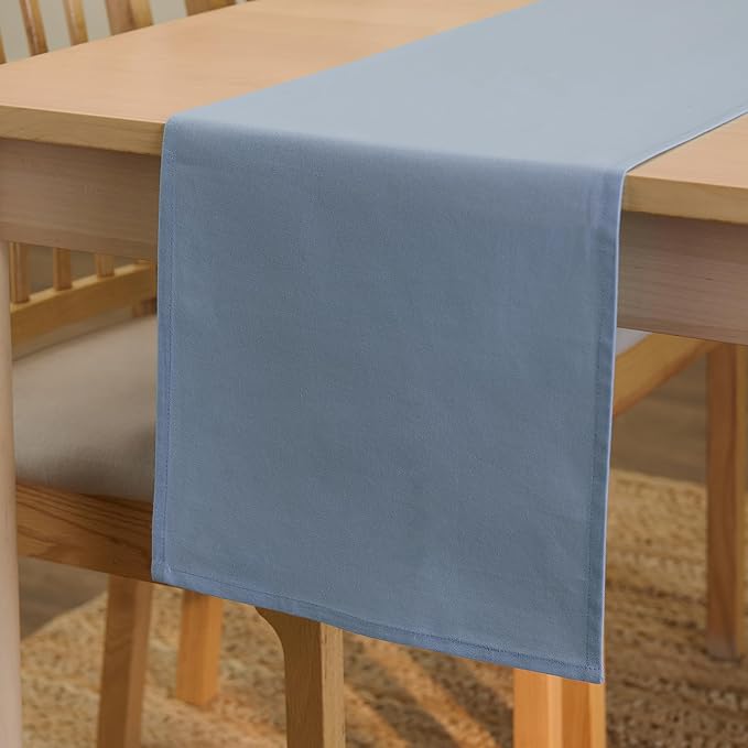 Encasa XO Table Runner 13"x94" Long | Cotton Canvas Fabric | B Grey Solid Color | Machine Washable & Durable