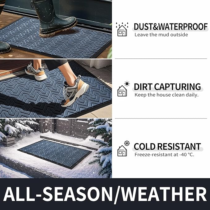 Yimobra Large Door Mat Outside Entrance 36x24, Waterproof Heavy Duty Outdoor Mats for Front Door, Non Slip Rubber Entry Mat for Garage Patio Indoor, Easy Clean, Blue