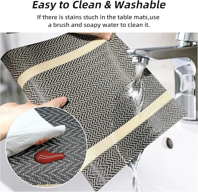Modern Placemats Set of 8-Durable PVC Table placemats,Vinyl Woven Place Mats for Dining Table Heat Resistant Non-Slip Washable Indoor/Outdoor Table Mats (Brown)