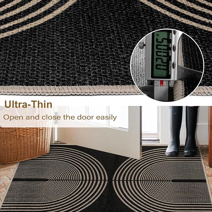 Easy Jute Rainbow Area Rug, 3x5 Black Indoor Outdoor Entryway Rug Washable Non-Slip Modern Boho Kitchen Rugs, Farmhouse Abstract Throw Carpet for Living Room Patio Kids Room