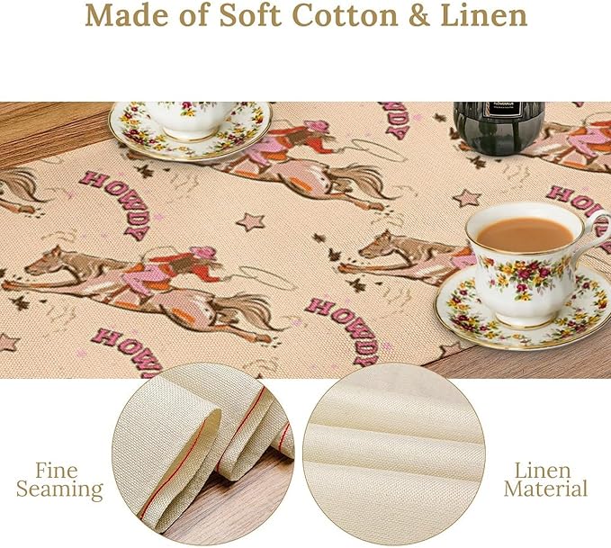 Western Cowboy Table Runner,Vintage Country Cowboy Horse Desert Print Table Runner for Farmhouse Kitchen Dining Table Holiday Home Party Decor 13x60in