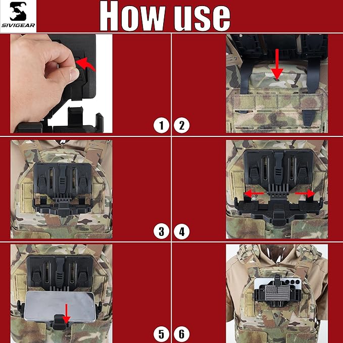 Tactical Phone Holder Available in Full Size Plate Carrier Phone Mount Adjust Nylon Molle Phones Holder for Tactical,Car,Office (Black)