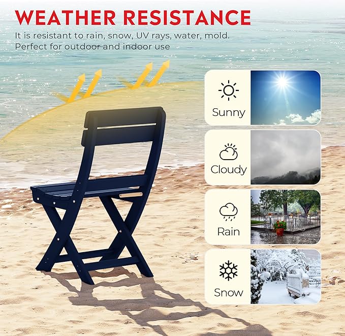 Costaelm Paradise 3-Piece Outdoor HDPE Folding Patio Bistro Table and Chairs, Navy Blue