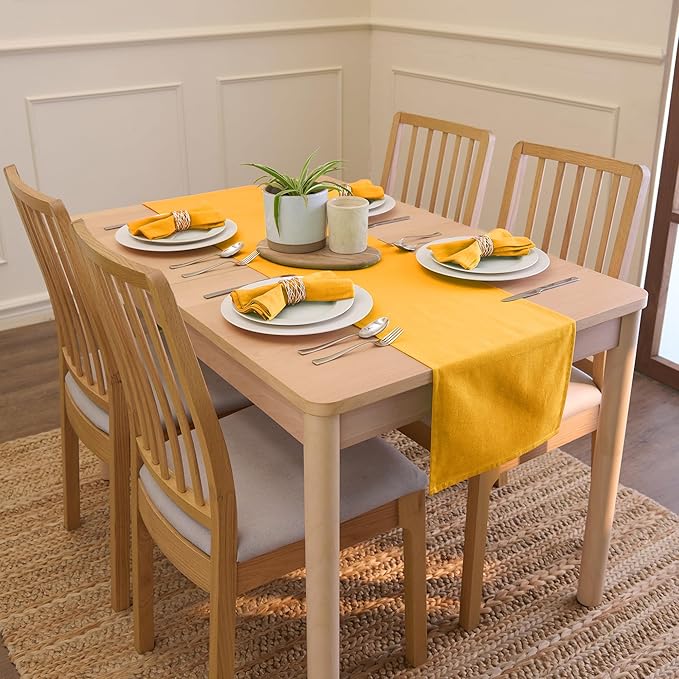 Encasa XO Table Runner 13"x59" Long | Cotton Canvas Fabric | Mango Solid Color | Machine Washable & Durable