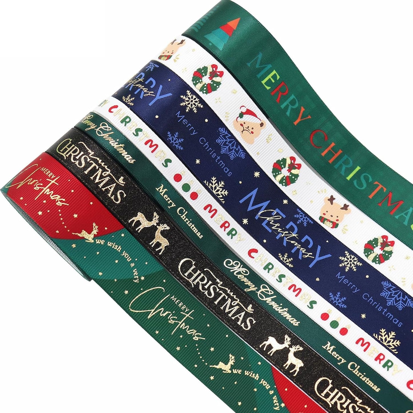 Christmas Gift Wrapping Ribbon, Red, Green, 2 Rolls Printed Grosgrain Ribbons for Crafts, Floral Bouquets, Sewing, Party and Festive Holiday Decor (2 Rolls(Green/Red), 1 Rolls=3/8in * 10Yards)