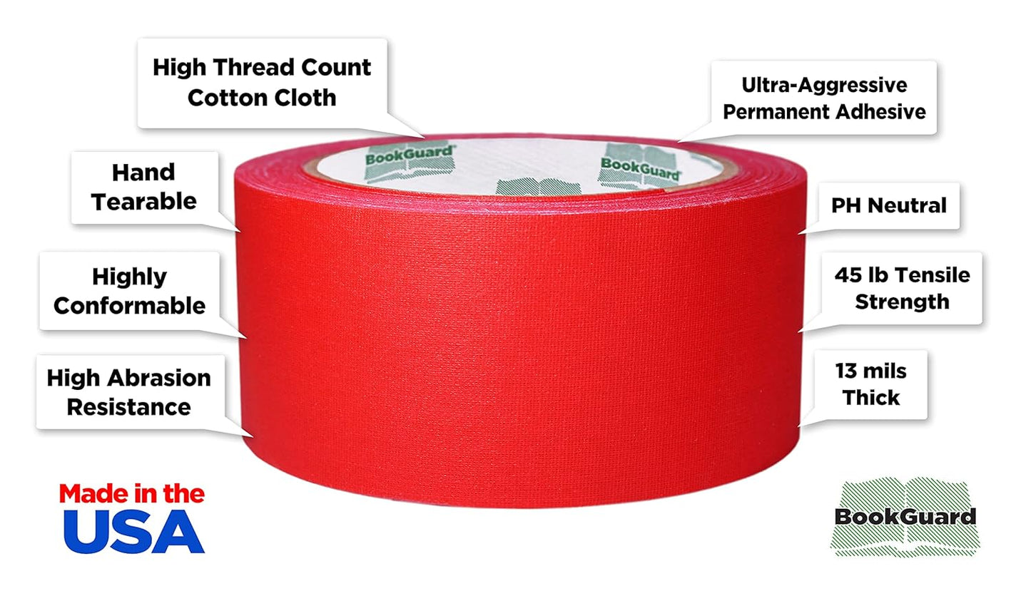 BookGuard 2 inch Premium Bookbinding Repair Cloth Tape, 15 Yard Roll, Red