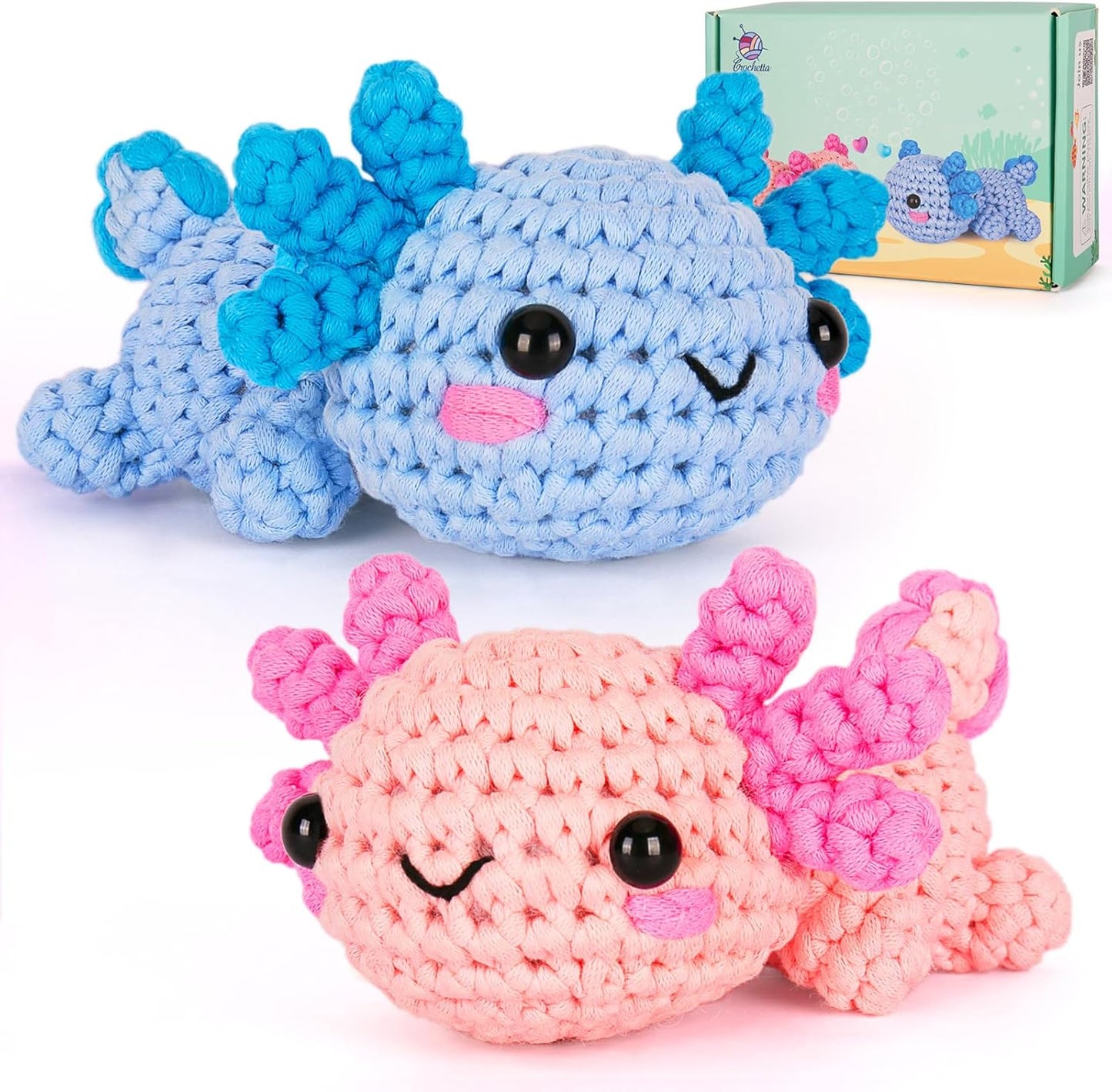 Crochetta Crochet Kit for Beginners, Crochet Starter Kit w Step-by-Step Video Tutorials, Easy Beginner Crochet Kit for Adults & Kids, Women & Men, Complete Kit Included (Axolotl 2Pack)