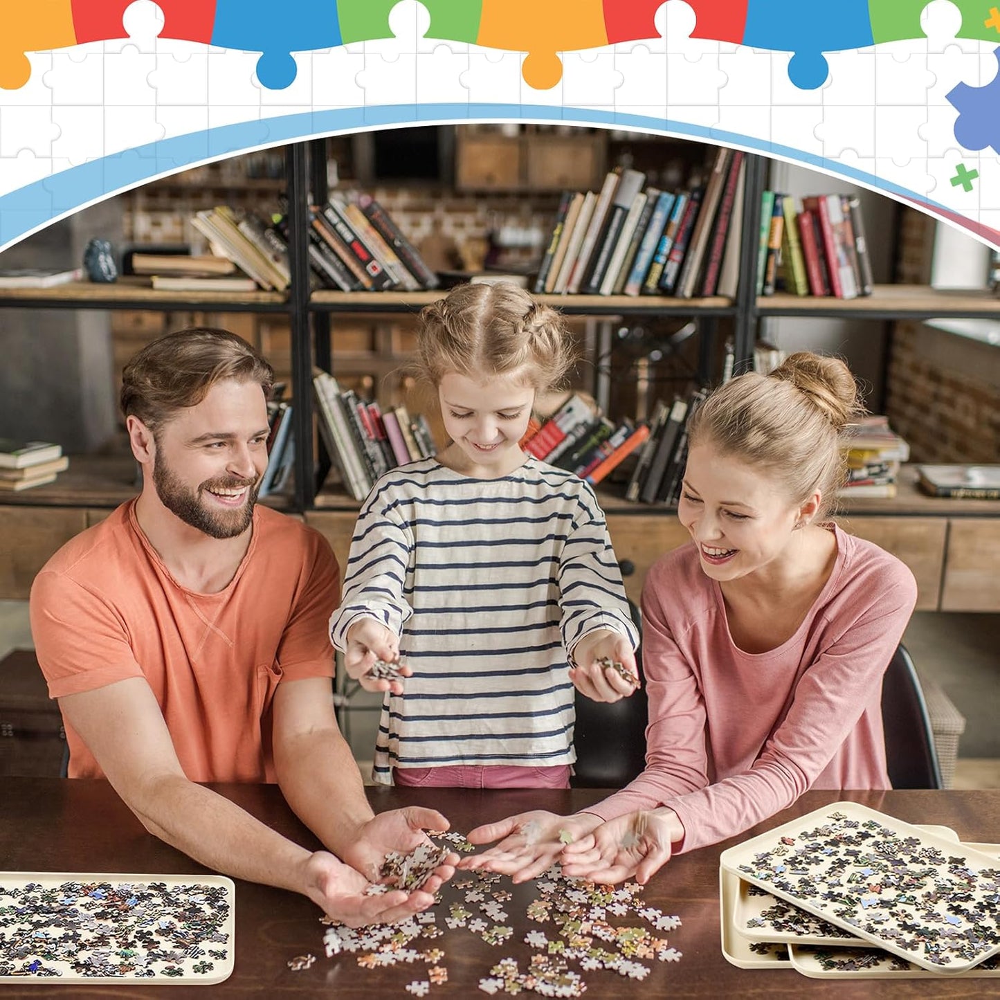 8 Pcs 15'' x 10.5' Extra Large Puzzle Sorting Trays Stackable Puzzle Trays for Sorting Piece Sorter Jigsaw Storage Accessory for 2000/3000/5000/6000 Pieces(Beige)