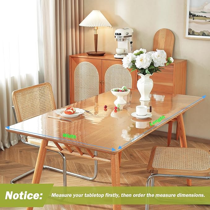 Clear Table Protector 44 x 72 Inch, 1.5mm Thick Plastic Table Cover, Waterproof PVC Clear Table Cover Protector, Desk Protector Mat, Writing Desk Pad for Desktop, Coffee & Dining Room Table