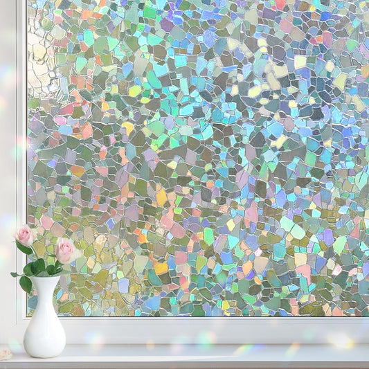 DOWELL Window Privacy Film Rainbow Film, Stained Glass Decorative Sticker, Static Cling Non-Adhesive Glass Clings, Sun Blocking Heat Control Window Coverings for Home Door, 23.6" x 157.4"