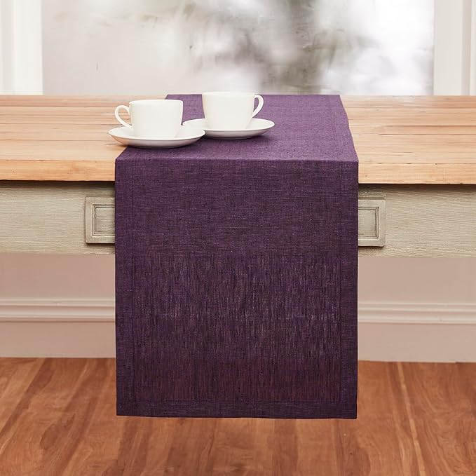 Solino Home Linen Small Table Runner 60 Inches - Athena, 100% Pure Linen Grape Table Runner 14 x 60 Inch Ideal for Dresser and Coffee Tables - Winter, Spring, Easter, Valentines