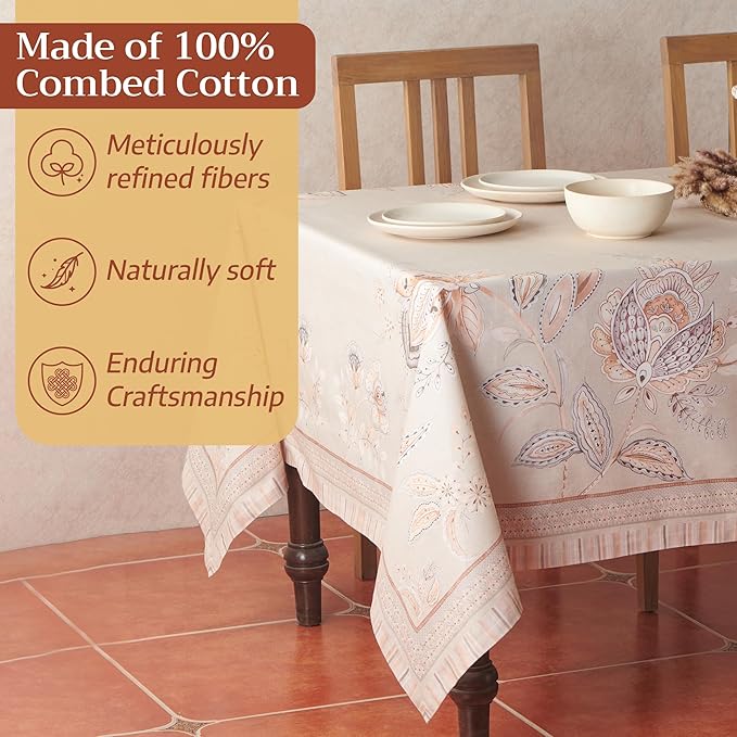 Maison d' Hermine Premium Table Cloth Rectangle Table 100% Combed Cotton 108 x 70 Inches Tablecloth Reusable Decorative for Dining Room, Farmhouse, Home, Party, Festive & Wedding - Society Florals