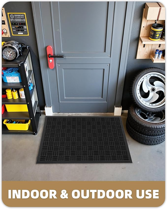 Color&Geometry Large Front Door Mat Outside Entrance, Heavy Duty Non Slip Low Profile Doormat for Entryway, Trap Dirt and Moisture Welcome Mats All-Weather, Easy Clean, Patio, Garage, 48"x72" Black