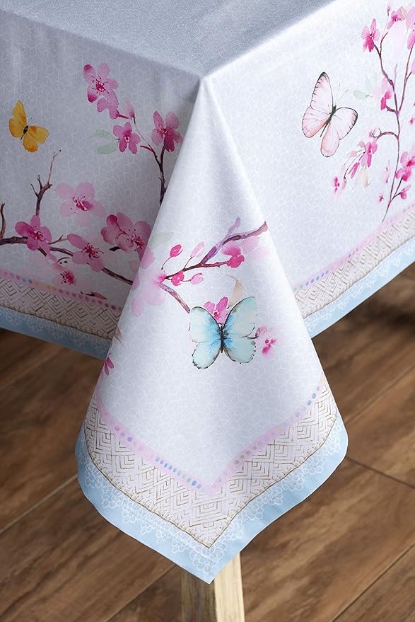 Maison d' Hermine Table Cloth Rectangle Table 100% Cotton 60 x 90 Inches Tablecloth Reusable Decorative for Dining Room, Farmhouse, Home, Party, Festive & Wedding Spring Summer - Blossoms in Spring