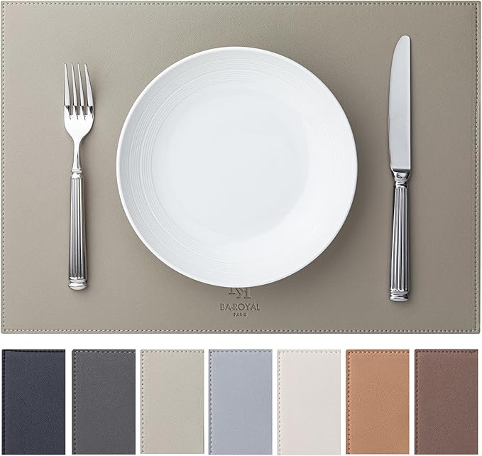 Faux Leather Placemats Set of 6 Vinyl Washable Wipeable Table Mats for Kitchen Dining Table Heat Resistant Waterproof Indoor/Outdoor Placemats Non-Slip Easy Clean Place Mats-Almond Birch