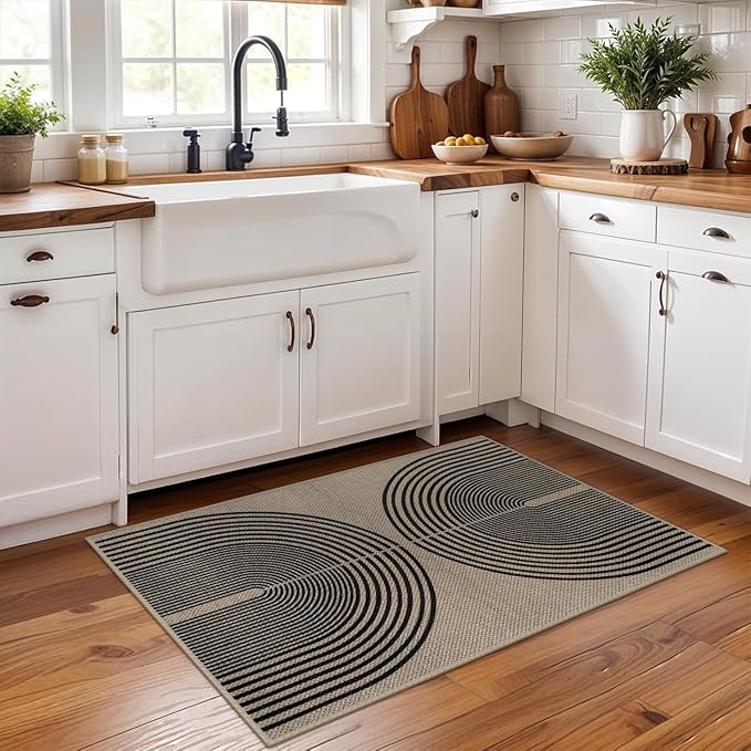 Easy Jute Rainbow Entryway Rug, 2x3 Washable Non-Slip Indoor Outdoor Doormat, Black Nature Boho Farmhouse Small Kitchen Rug Modern Abstract Throw Rugs for Entrance Bedroom Bathroom
