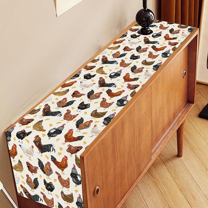 Farmhouse Rooster Table Runner, Rustic Farm Animals Cow Pig Chicken Coffee Table Center Decor for Home Kitchen Dining Patio Holiday Party Indoor Outdoor Table Decorations, 13"x108" Inch