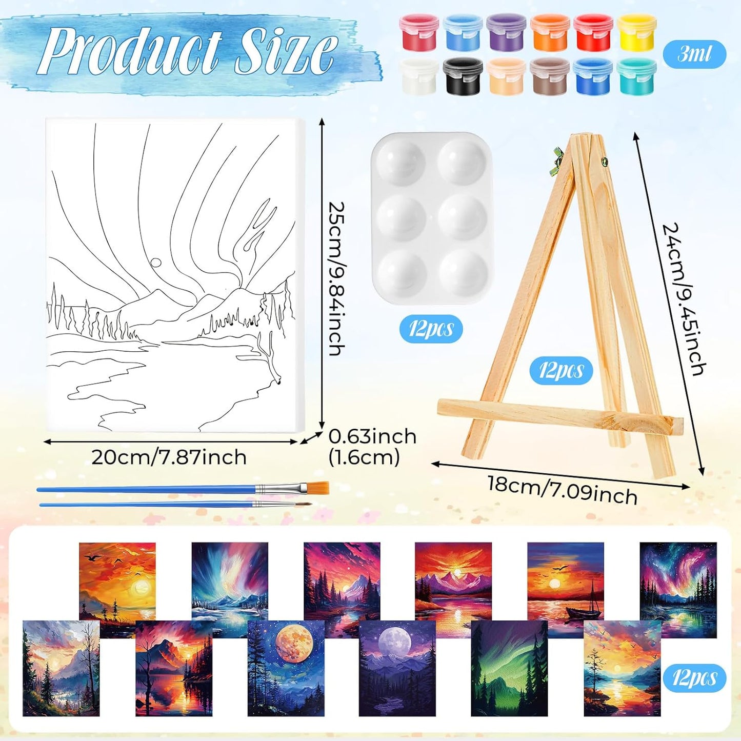 Zhanmai 12 Pack Pre Drawn Canvas for Painting Sip and Paint Kit 8" x 10" Paint Party Set Canvas Painting Pre Printed Canvases for Party Favor DIY Virtual Adult's Date Night(Astronomical Landscape)